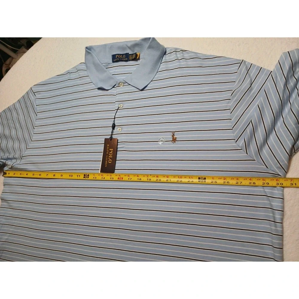 NWT Polo Ralph Lauren Shirt Men 3LT Big & Tall Blue Striped Soft Cotton Polo